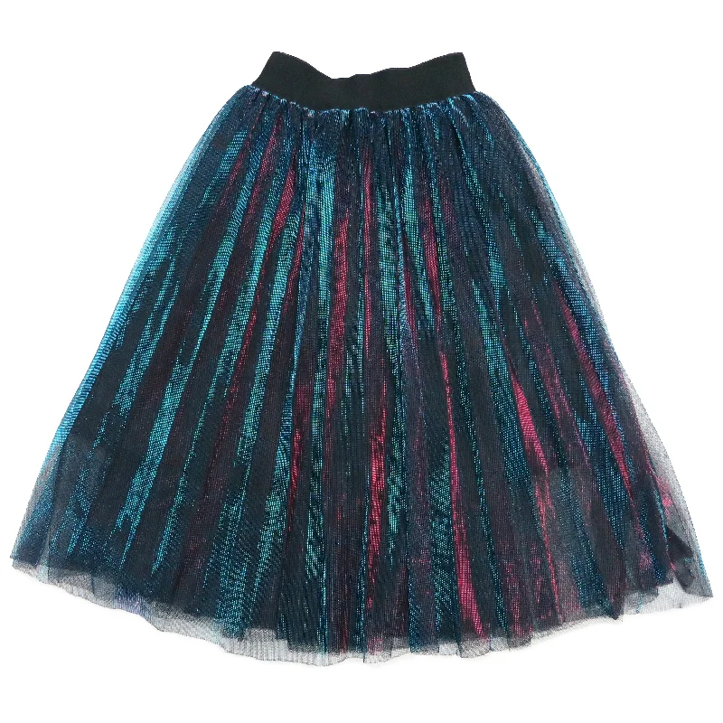 Blue Red Shiny Pleated Long Skirt asymmetrical skirt cut