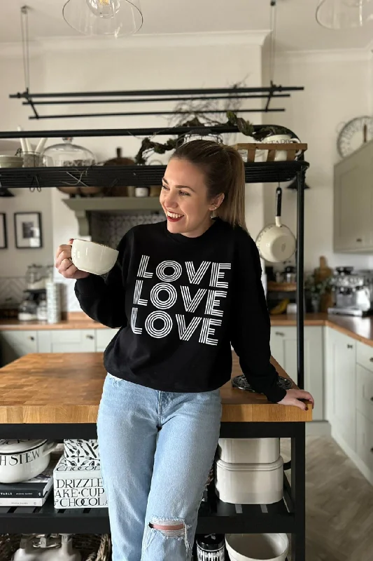 Black Love Sweatshirt Hoodie with High Neck Warm Protective