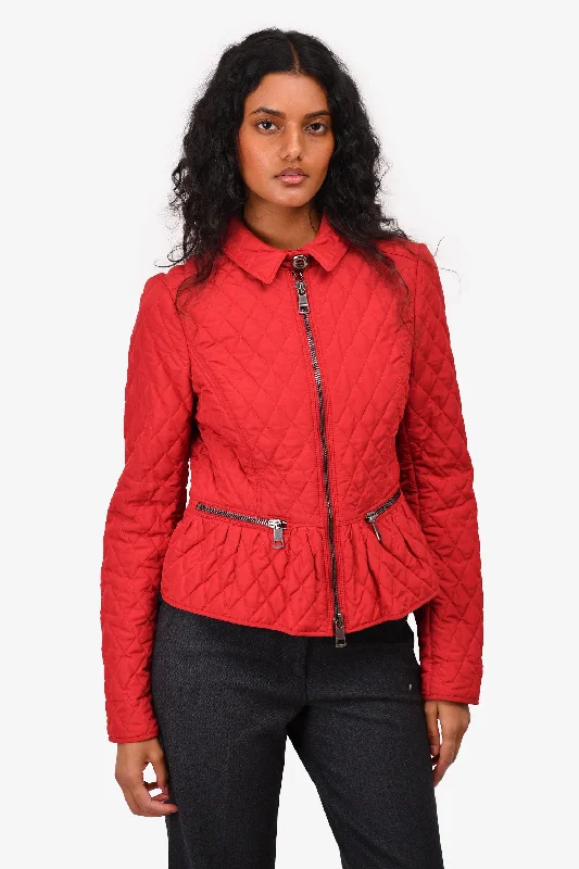 Burberry Red Nylon Quilted Jacket Size 6