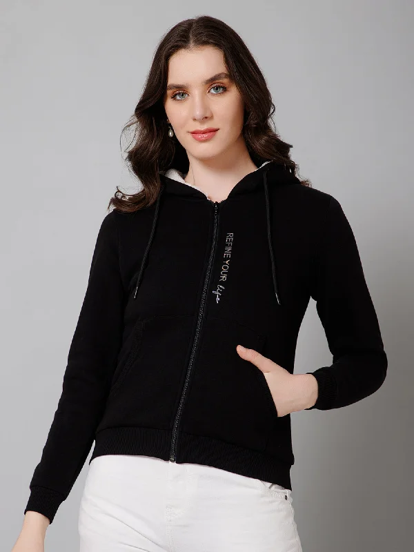 Women's Casual Black Regular Full Sleeve Zipthru Hoodie Fleece Sweatshirt Oversized Hoodie Comfort Casual Women's Casual Black Regular Full Sleeve Zipthru Hoodie Fleece Sweatshirt Oversized Hoodie Comfort Casual