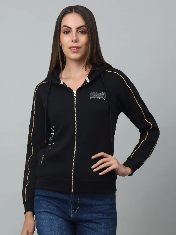 Women's Casual Navy Blue Regular Full Sleeve Zipthru Hoodie Sweatshirt Hoodie with Patch Decorative Personalized Women's Casual Navy Blue Regular Full Sleeve Zipthru Hoodie Sweatshirt Hoodie with Patch Decorative Personalized