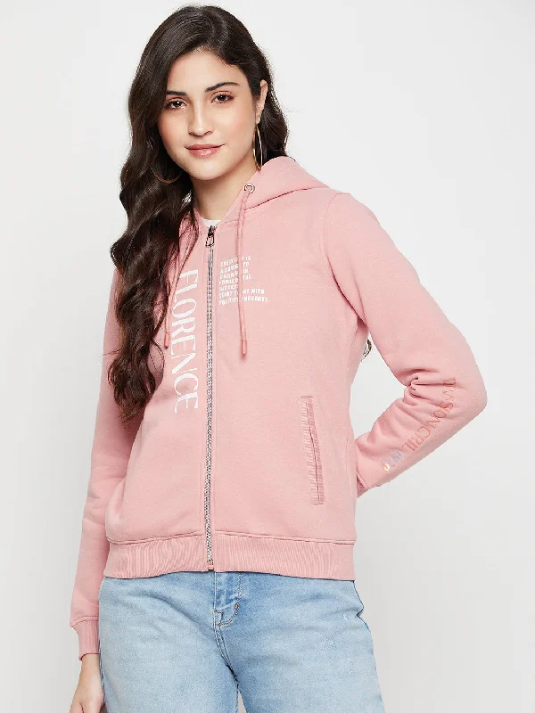 Women's Casual Pink Regular Full Sleeve Zipthru Hoodie Sweatshirt Hoodie with Ribbed Neckline Snug Warm Women's Casual Pink Regular Full Sleeve Zipthru Hoodie Sweatshirt Hoodie with Ribbed Neckline Snug Warm