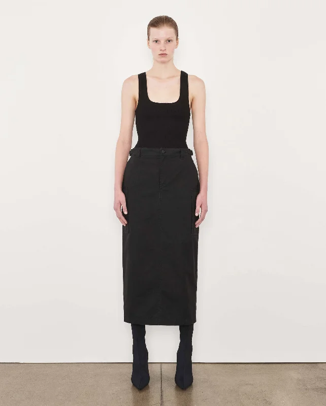 CARGO SKIRT MIDI / BLACK satin skirt smooth