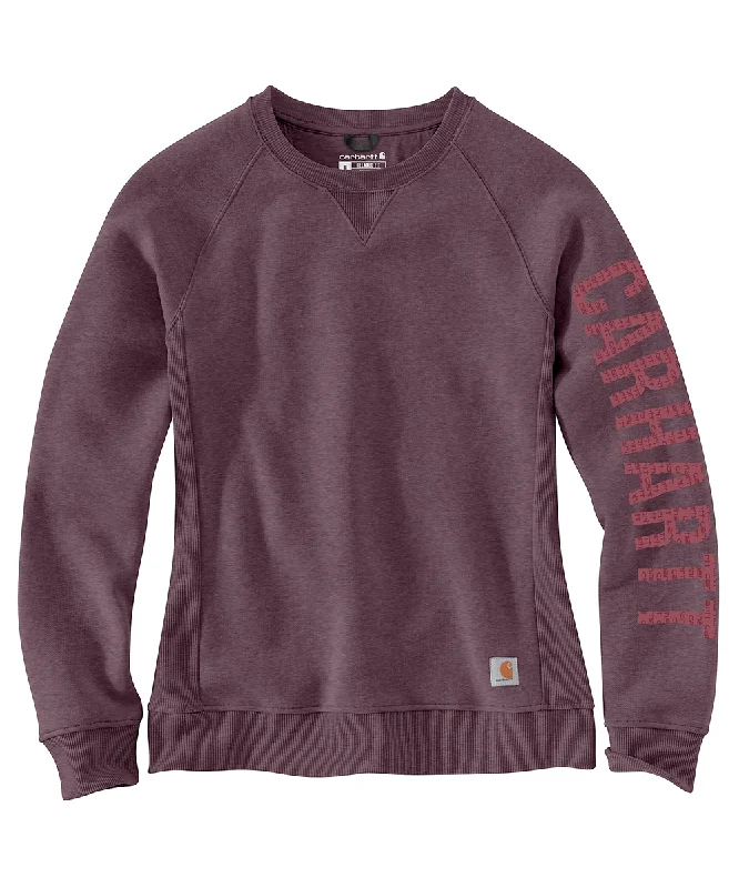 Carhartt Women's Midweight Logo Crew Neck Sweatshirt - Blackberry Hoodie with Drawstring Waist Adjustable Fitted Carhartt Women's Midweight Logo Crew Neck Sweatshirt - Blackberry Hoodie with Drawstring Waist Adjustable Fitted
