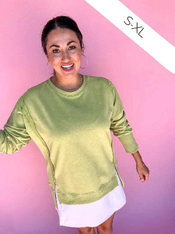 Casual Meetup Sweatshirt - Avocado Hoodie with Embroidery Detailed Premium