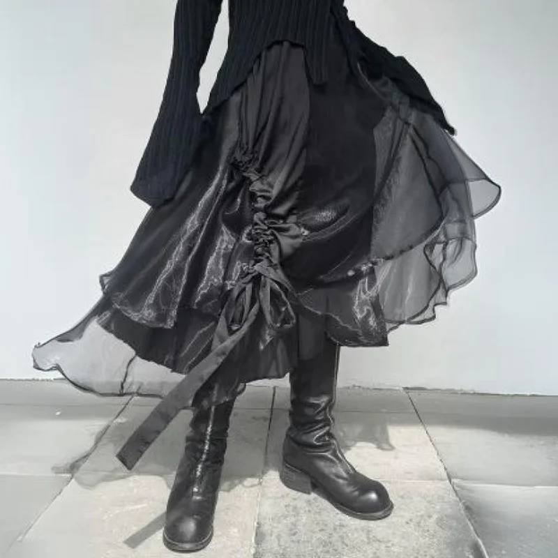 Casual Minimal Goth Layered Tulle Skirt corduroy skirt durable