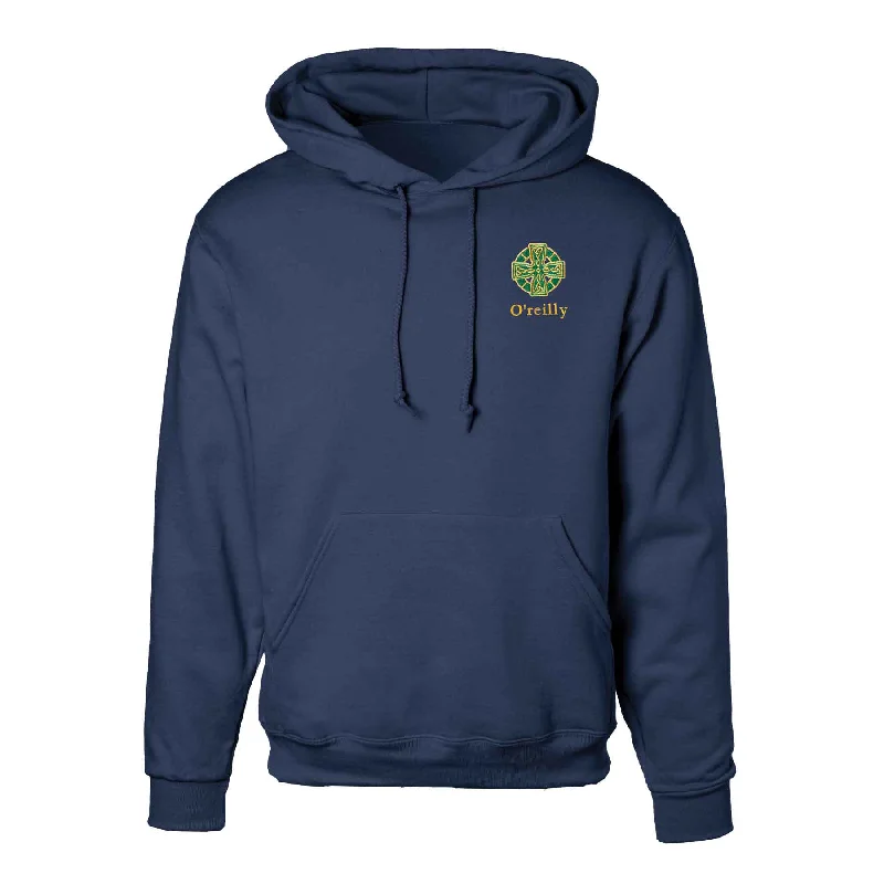 Celtic Cross Embroidered Personalized Hoodie- Navy Hoodie with Hem Detail Decorative Unique Celtic Cross Embroidered Personalized Hoodie- Navy Hoodie with Hem Detail Decorative Unique