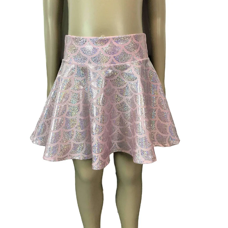 Children's Pink Mermaid Scales Holographic Skater Skirt lace skirt intricate