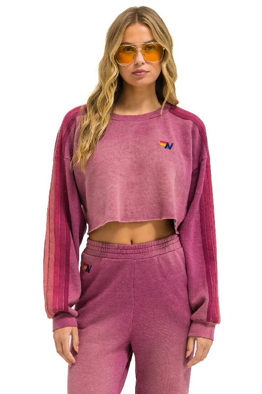 CLASSIC STRIPE CROPPED CREW SWEATSHIRT RELAXED - FADED BERRY Hoodie Crop Top Short Trendy CLASSIC STRIPE CROPPED CREW SWEATSHIRT RELAXED - FADED BERRY Hoodie Crop Top Short Trendy