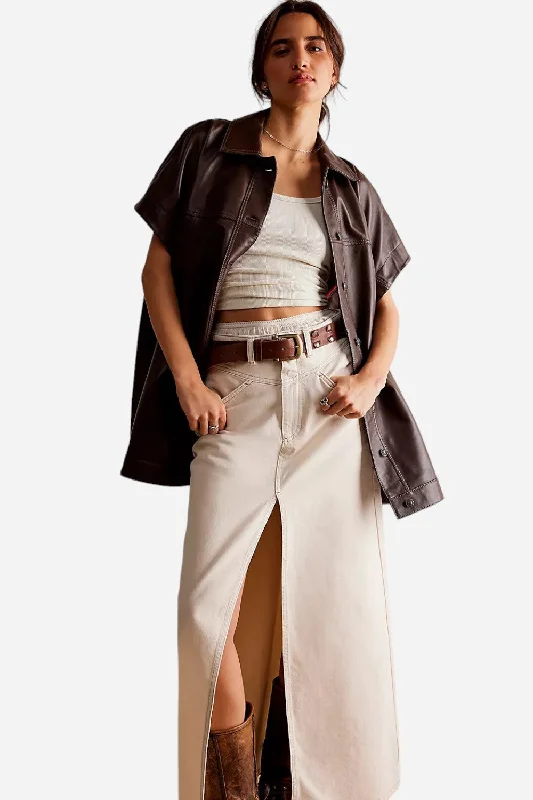Free People Come As You Are Denim Maxi Skirt in Wisp high waist skirt