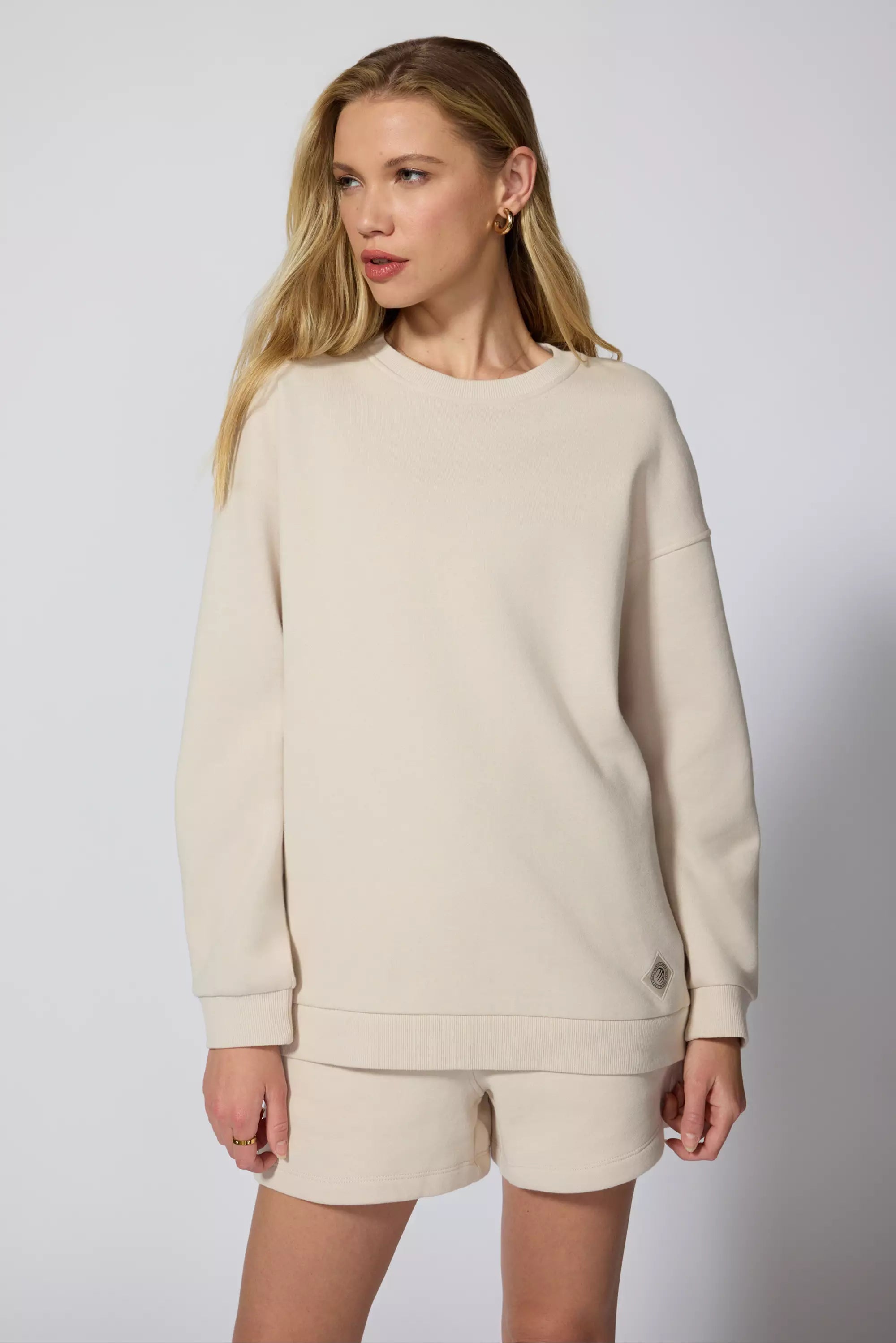 Comfort Fleece Relaxed Sweatshirt - Stone Hoodie with Batwing Sleeves Loose Dramatic Comfort Fleece Relaxed Sweatshirt - Stone Hoodie with Batwing Sleeves Loose Dramatic