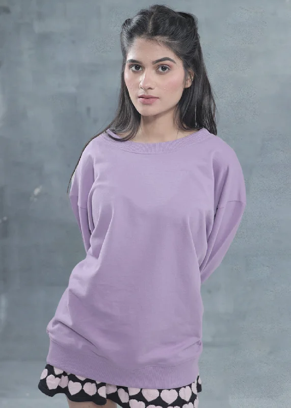 Solid Lilac Women Drop Shoulder Terry Sweatshirt | Pronk Hoodie with Slit Hem Functional Movement Solid Lilac Women Drop Shoulder Terry Sweatshirt | Pronk Hoodie with Slit Hem Functional Movement