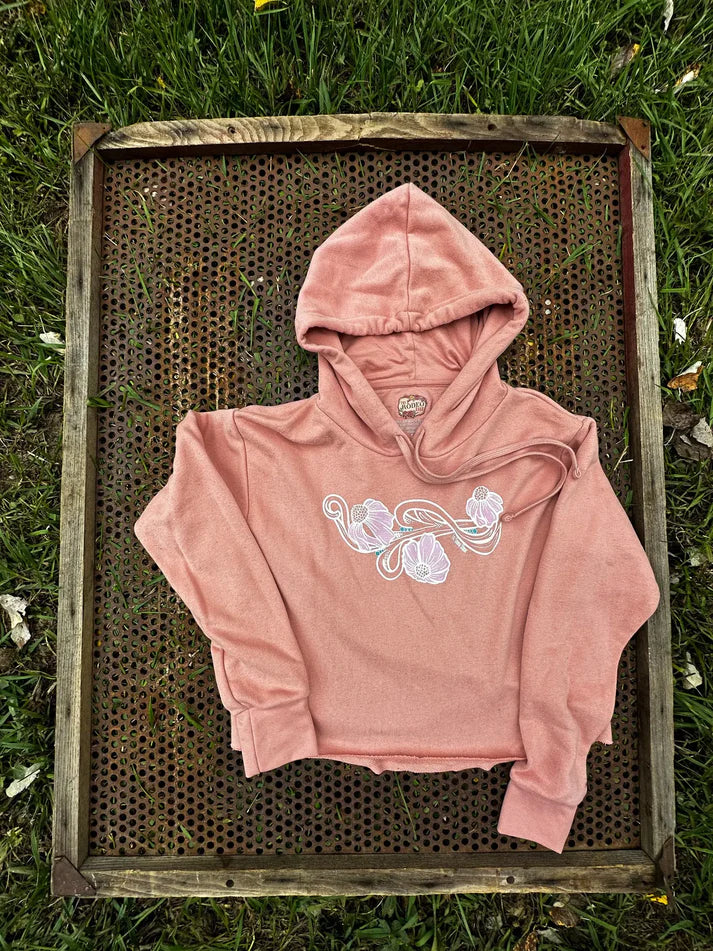 The Rodeo Rose Coneflower crop hooded sweatshirt-soft pink Hoodie with Applique Textured Unique The Rodeo Rose Coneflower crop hooded sweatshirt-soft pink Hoodie with Applique Textured Unique