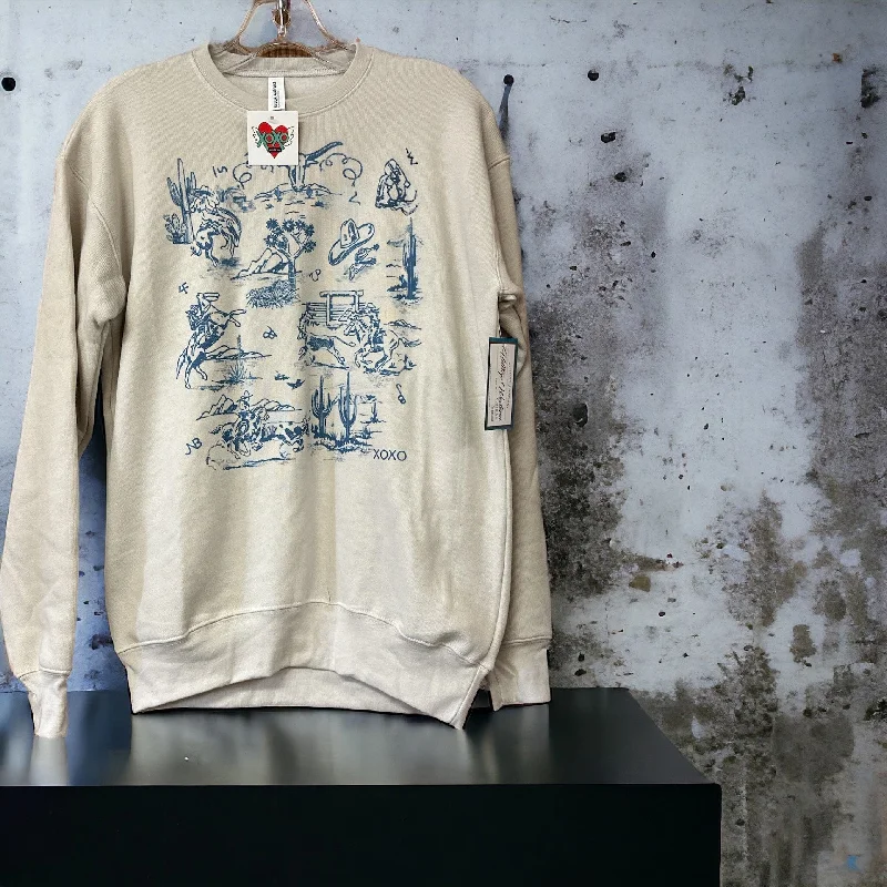 Women's XOXO Art Crew Neck Sweatshirt-Western Toile Denim Hoodie with Illustration Artistic Creative Women's XOXO Art Crew Neck Sweatshirt-Western Toile Denim Hoodie with Illustration Artistic Creative