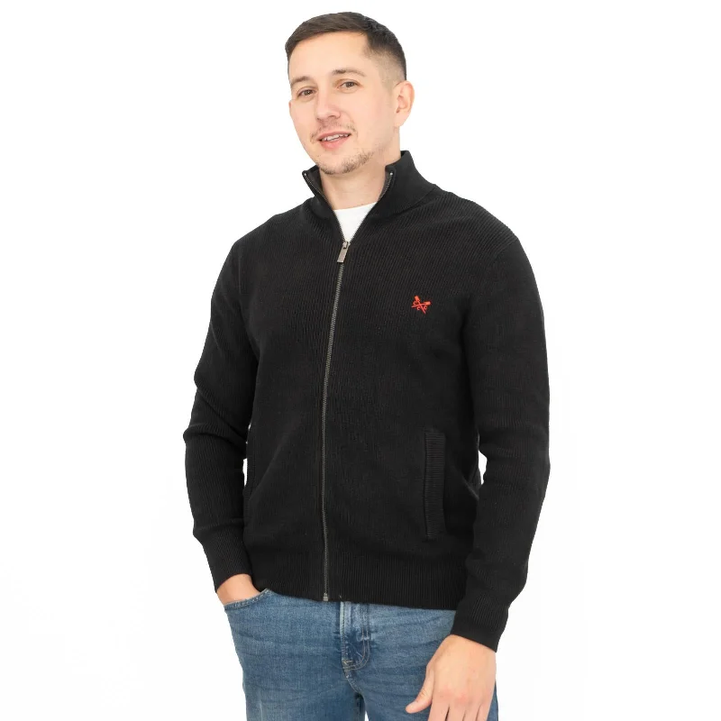 Crew Clothing Mens Zip Up Black Knit Jacket