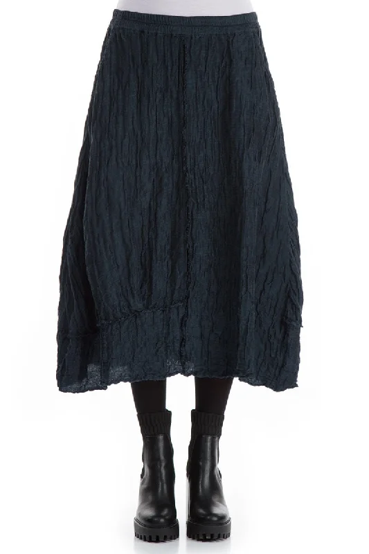 Crinkled Midnight Blue Silk Linen Skirt velvet skirt plush