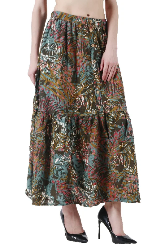 Dark Floral Leaf Printed Skirt cashmere skirt rich