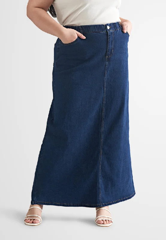 Skylar Denim Long A-Line Skirt low waist skirt