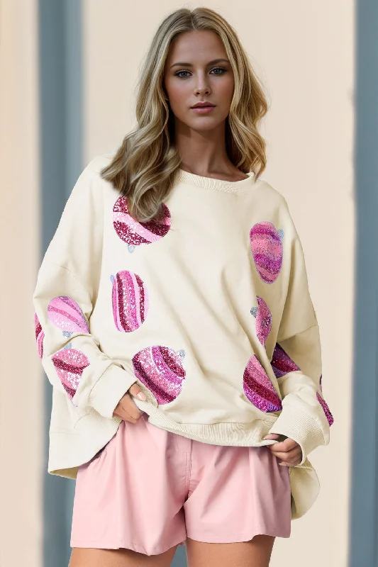 Double Take Sequin Round Neck Long Sleeve Sweatshirt Hoodie Crop Top Short Trendy