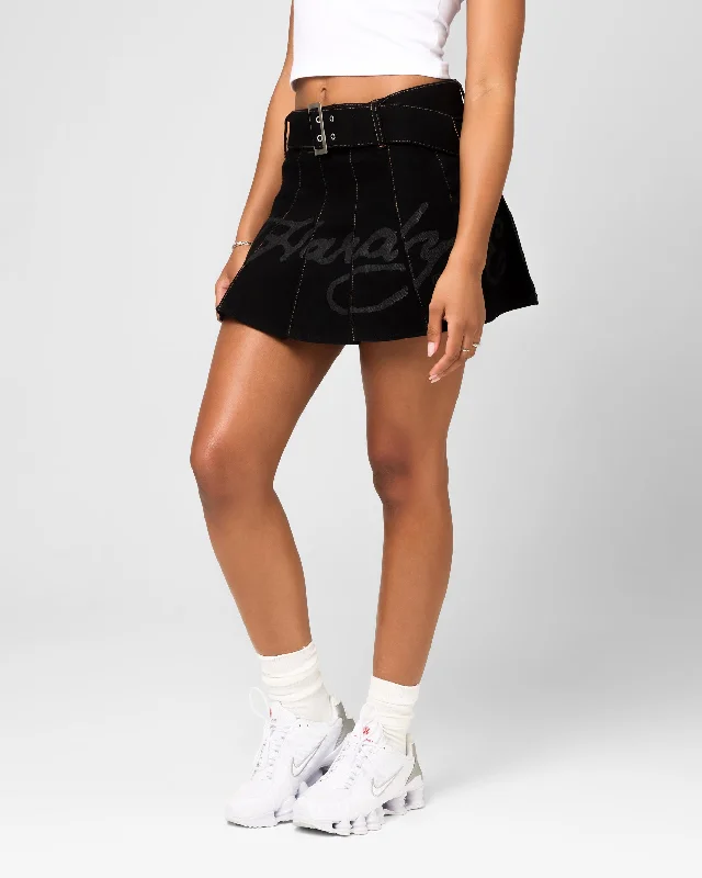 Ed Hardy Women's Pleated Denim Mini Skirt Washed Black chiffon skirt flowing