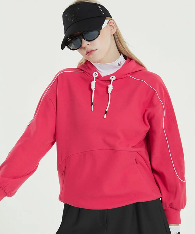Felici Raised Hoodie - Coral Hoodie with Hem Frayed Vintage Worn