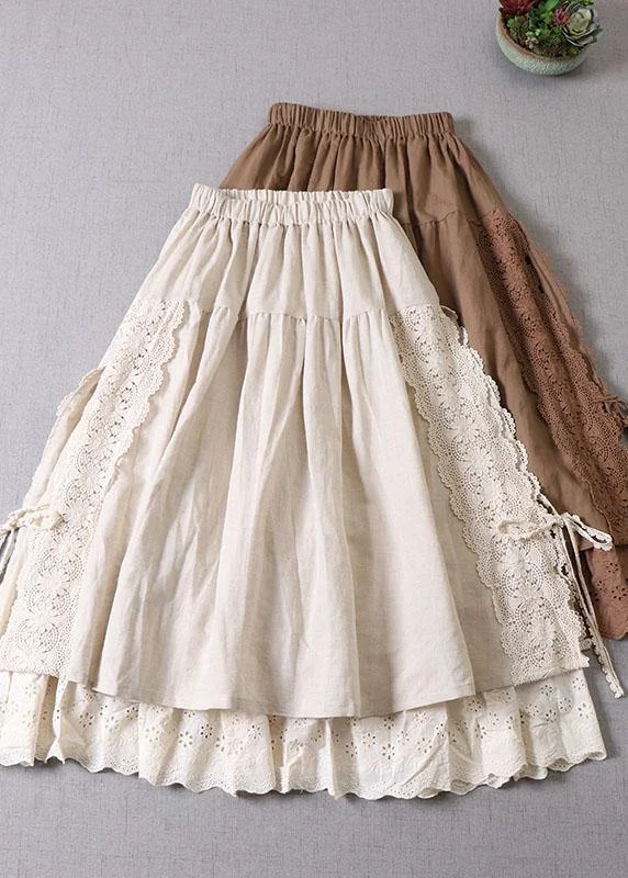 Fitted Beige Hollow Out Wrinkled Fall Patchwork Skirts lace skirt elegant