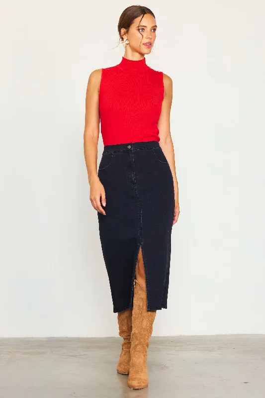 Front Slit Maxi Denim Skirt silk skirt lustrous