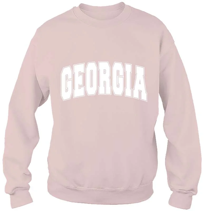 Georgia Bar Arch Crewneck Sweatshirt Hoodie with Hem Fringe Bohemian Relaxed