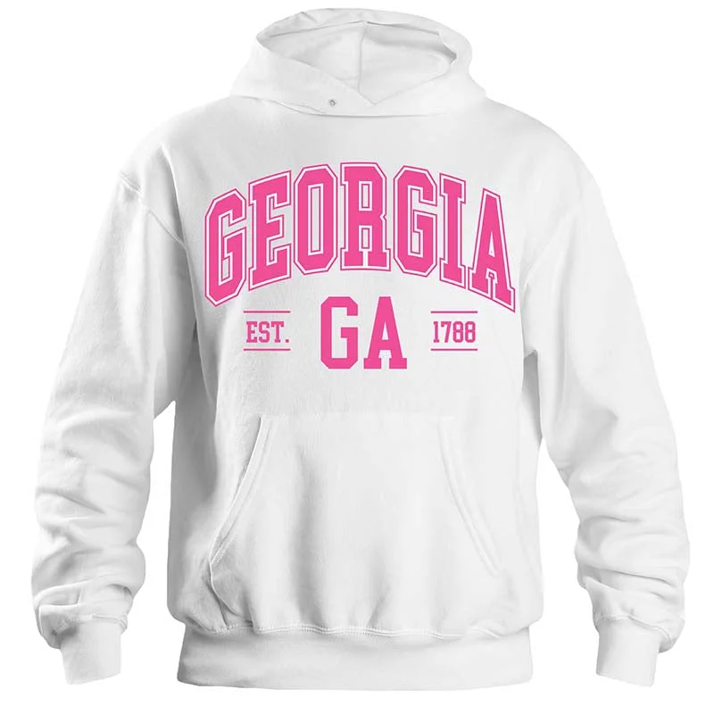 Georgia Established Hoodie in White & Pink Hoodie with Slim Fit Tailored Modern