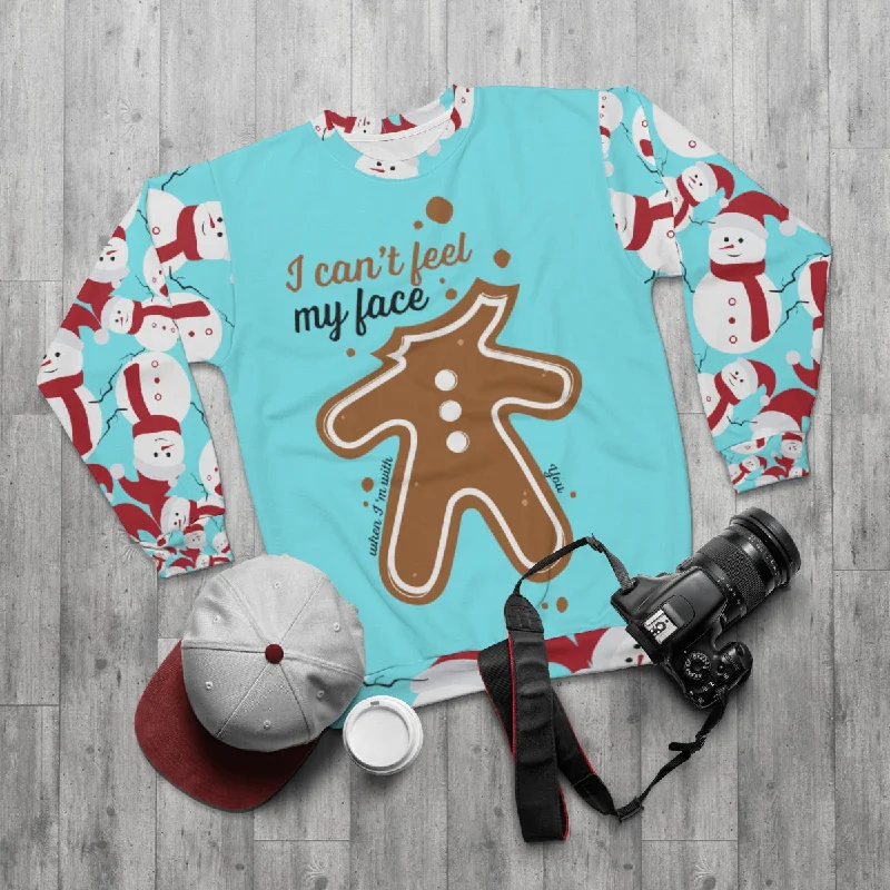 Gingerbread Christmas Unisex Sweatshirt, Gingerbread Light Blue Cute Snowman Christmas Party Unisex Sweatshirt - Made in USA Hoodie with Hem Patch Decorative Personalized Gingerbread Christmas Unisex Sweatshirt, Gingerbread Light Blue Cute Snowman Christmas Party Unisex Sweatshirt - Made in USA Hoodie with Hem Patch Decorative Personalized