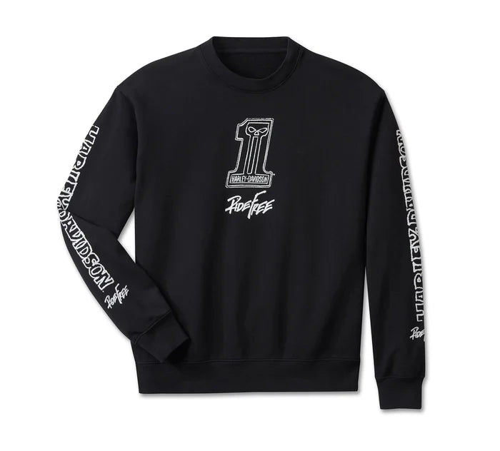 Harley-Davidson® Willie G #1 Skull Sketch Crewneck Sweatshirt - True Black Hoodie Jacket Zipper Layering