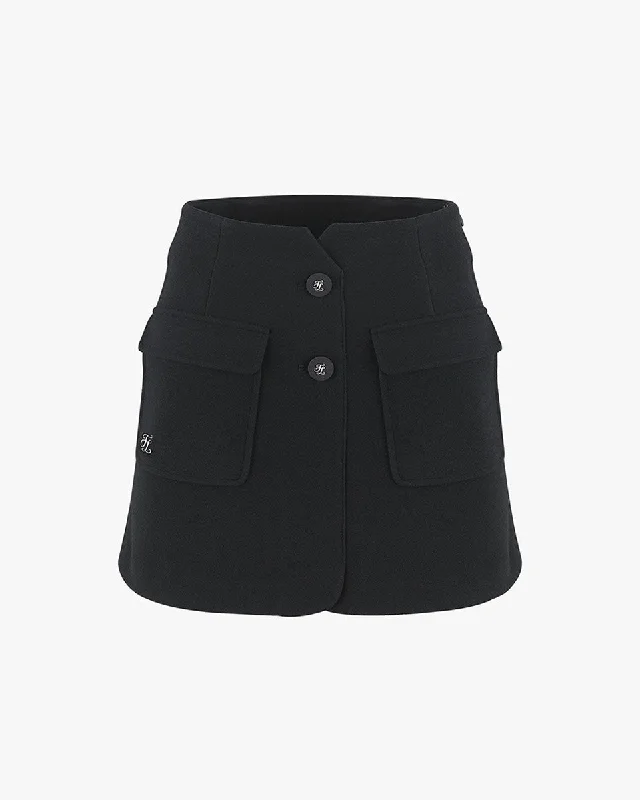 High waisted button H line skirt - Black lace skirt romantic