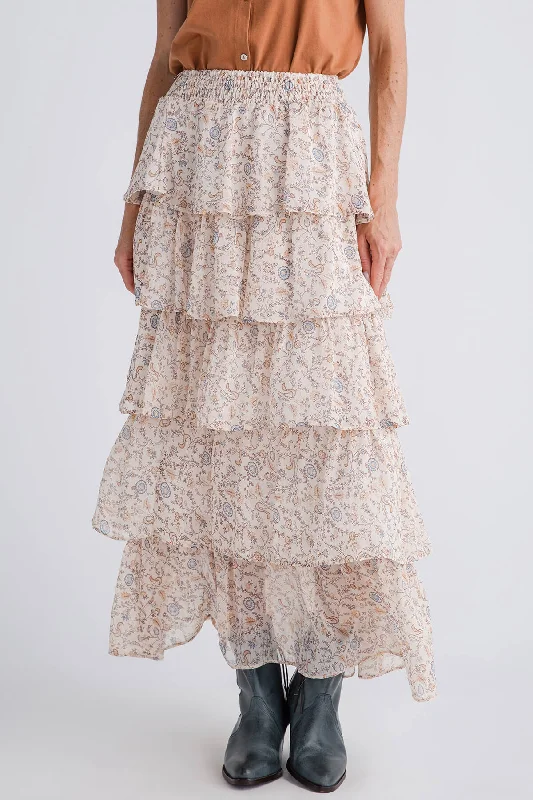 Illa Illa Printed Tier Ruffle Maxi Skirt cotton skirt soft