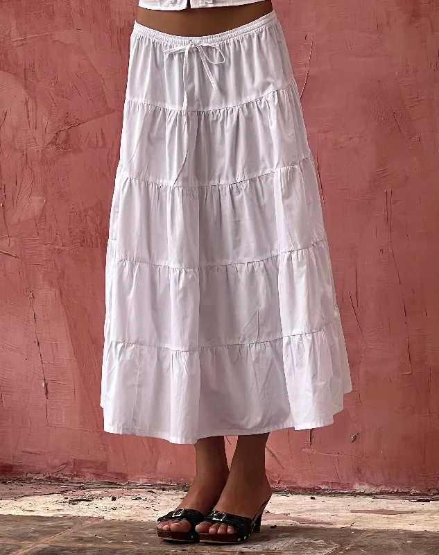 Izumi Tiered Midi Skirt in Poplin White leather skirt bold
