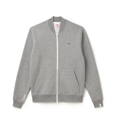 LACOSTE LIVE ZIP BOMBER NECK FLEECE SWEATSHIRT UNISEX PALLADIUM MOULINE Hoodie with Ribbed Hem Stretchable Secure LACOSTE LIVE ZIP BOMBER NECK FLEECE SWEATSHIRT UNISEX PALLADIUM MOULINE Hoodie with Ribbed Hem Stretchable Secure