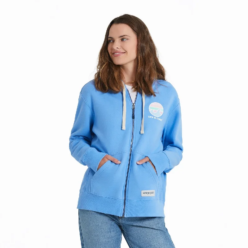Life is Good Women's Sunset Wave LIG Simply True Fleece Zip Hoodie, Cornflower Blue Hoodie with Ribbed Neckline Snug Warm Life is Good Women's Sunset Wave LIG Simply True Fleece Zip Hoodie, Cornflower Blue Hoodie with Ribbed Neckline Snug Warm