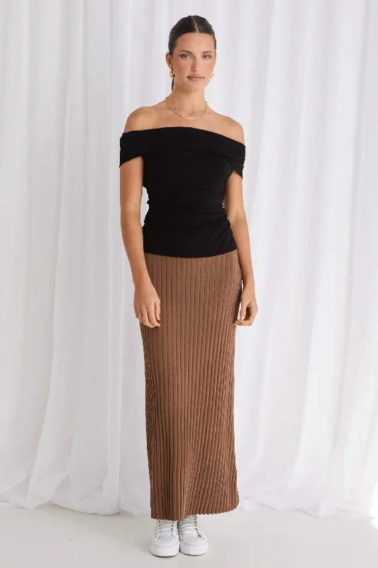 Luck Coffee Rib Knit Skirt chiffon skirt flowing