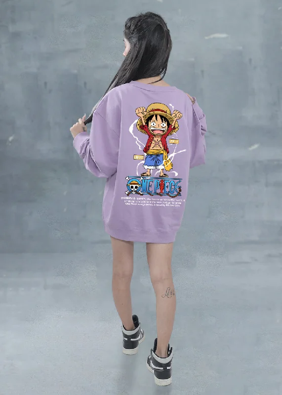 Luffy One Piece Women Drop Shoulder Sweatshirt | Pronk Hoodie with Color Block Contrast Stylish Luffy One Piece Women Drop Shoulder Sweatshirt | Pronk Hoodie with Color Block Contrast Stylish