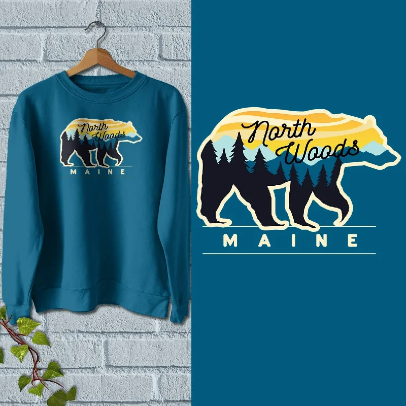 Maine North Woods Bear Sweatshirt Adult Unisex S-XXL Hoodie with Slim Fit Tailored Modern Maine North Woods Bear Sweatshirt Adult Unisex S-XXL Hoodie with Slim Fit Tailored Modern