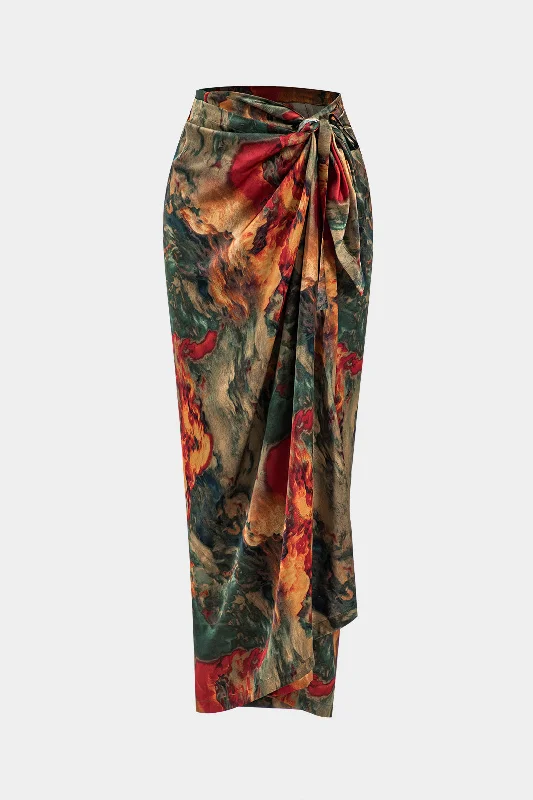 Satin Floral Print Tie Front Skirt lace skirt romantic