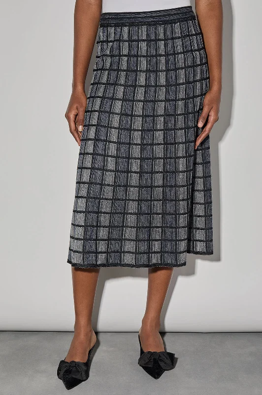 Melange Knit A-Line Midi Skirt ribbed skirt waist