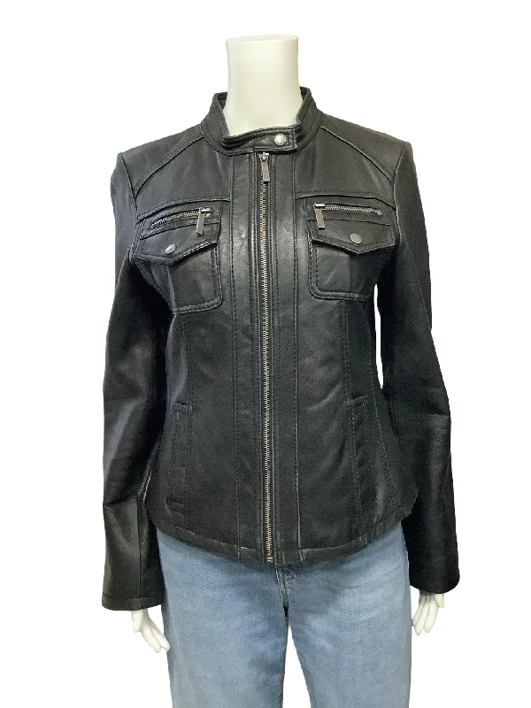 Michael Kors Leather Biker Jacket Black Size: M