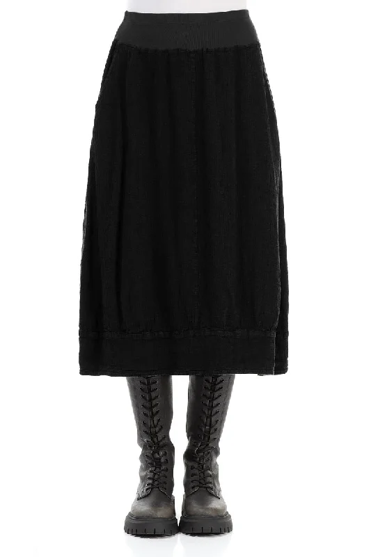 Midi Black Linen Viscose Skirt velvet skirt luxurious
