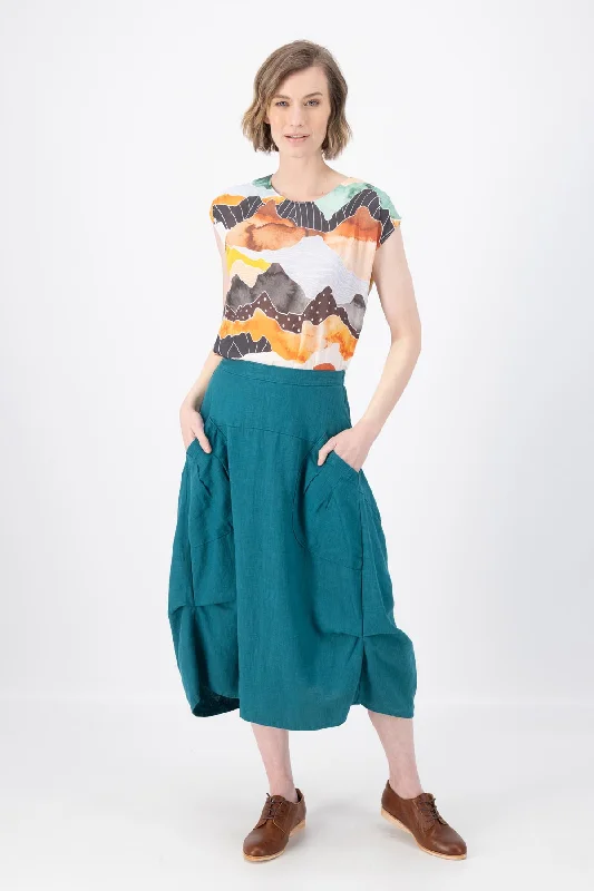 Milwaukee Fiesta Skirt Teal in Slub Linen velvet skirt luxurious