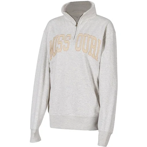 Mizzou Missouri Off White and Gold 1/4 Zip Sweatshirt Hoodie with Belted Waist Structured Tailored Mizzou Missouri Off White and Gold 1/4 Zip Sweatshirt Hoodie with Belted Waist Structured Tailored