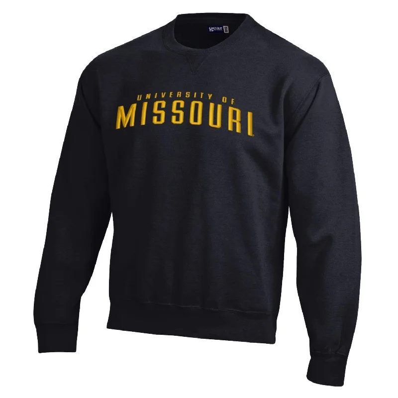 Mizzou Tigers GEAR for Sports University of Missouri Black Crew Sweatshirt Hoodie with Exposed Zipper Edgy Industrial Mizzou Tigers GEAR for Sports University of Missouri Black Crew Sweatshirt Hoodie with Exposed Zipper Edgy Industrial