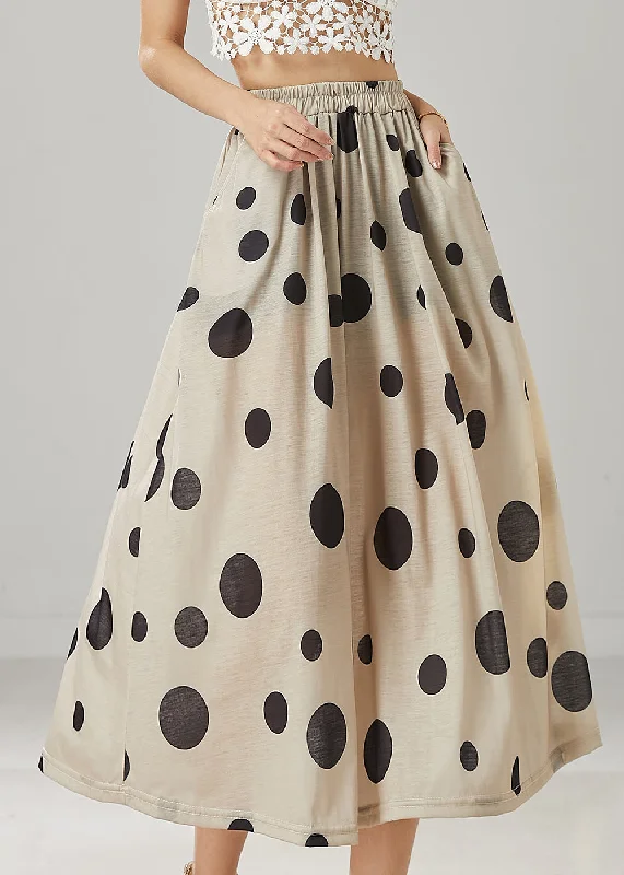 Modern Khaki Dot Print Linen A Line Skirt Summer lace skirt romantic