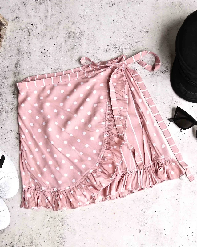 Motel Rocks - Miza Mini Wrap Skirt - Spot Stripe Pink chiffon skirt delicate