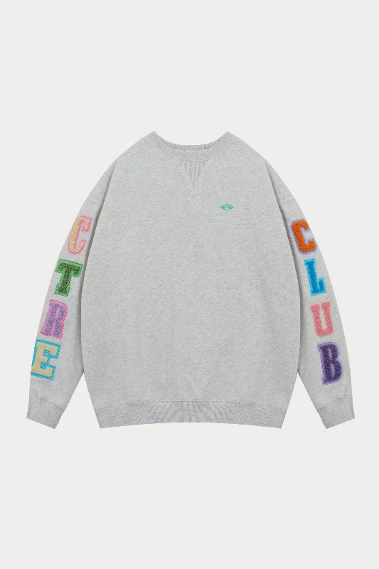 MULTIBADGED CHENILLE SWEATSHIRT - GREY MARL Hoodie with Frayed Bohemian Relaxed