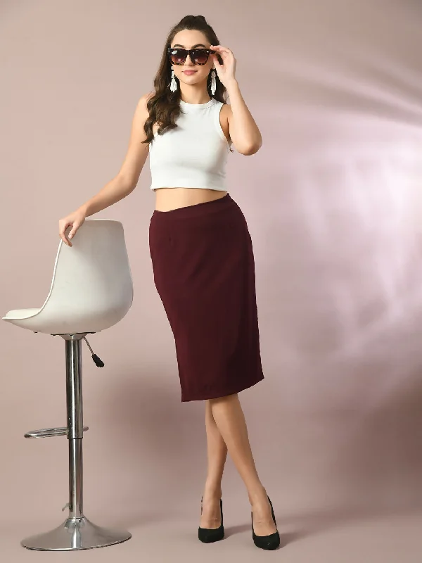 Myshka Women's Brown Solid Knee Length Party Embellished Skirts seamless skirt comfort